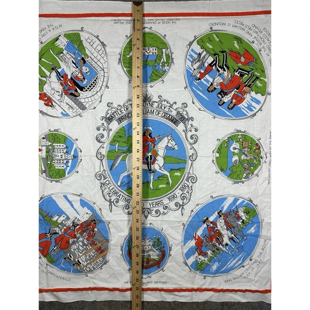 Vintage 1990 Battle of the Boyne Tea Towel William of Orange Irish Linen 33